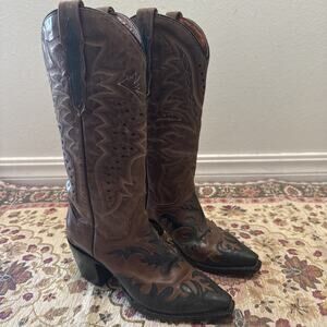 Dan Post Women’s Wynona Cowboy Boots Brown Black Inlay Snip Toe 3278 Size 6.5